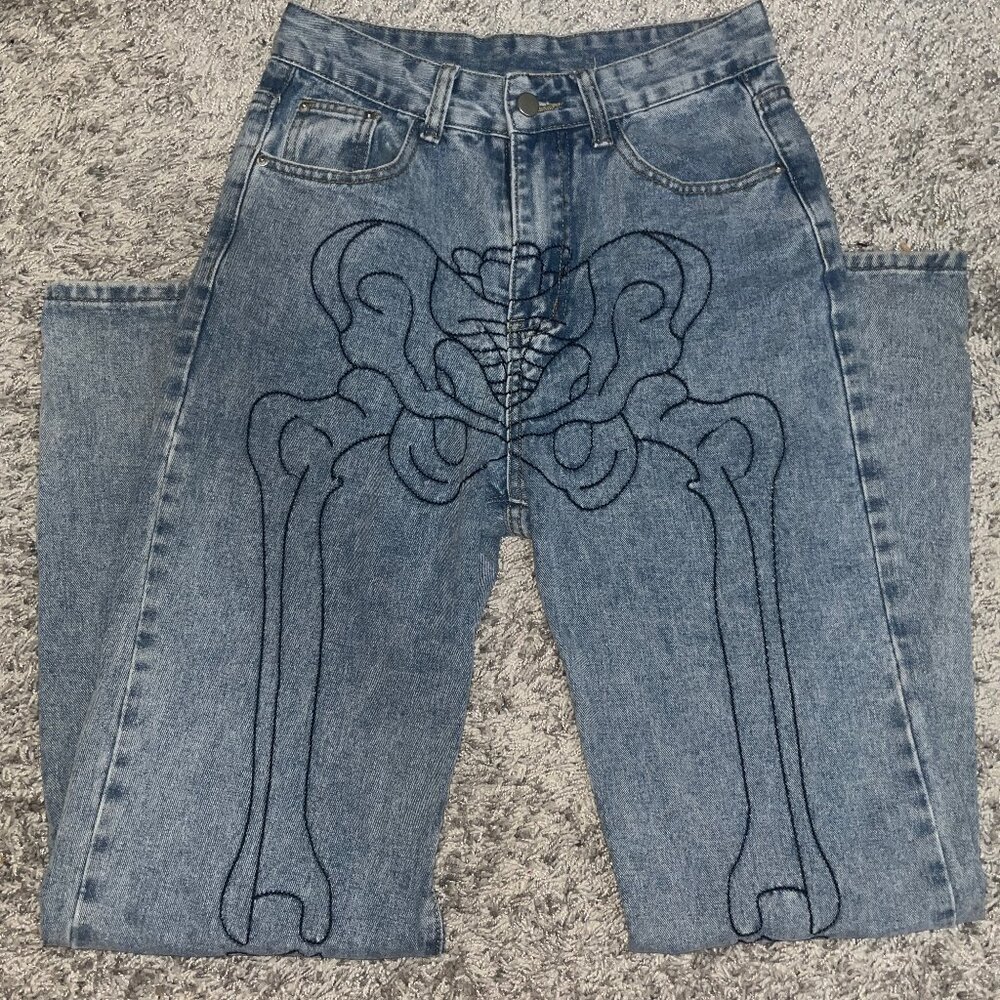 Bone Embroidered Jeans